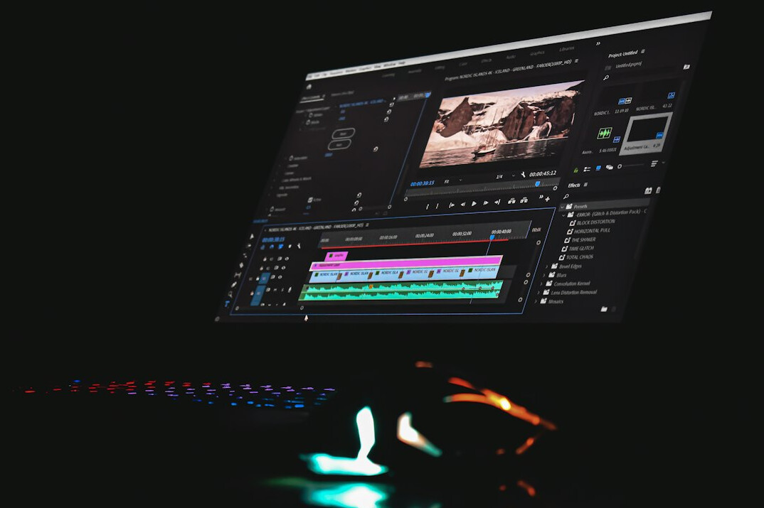 video editor with headphones